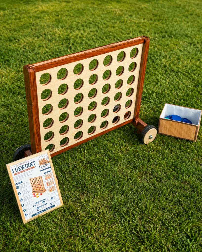 XXL 4 Gewinnt Holzspiel auf einer Rasenfläche